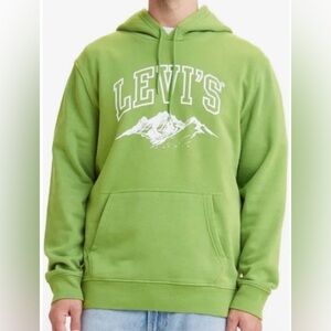 Levis Sweater Mens Hoodie Green Sweatshirt White Spell Out Logo